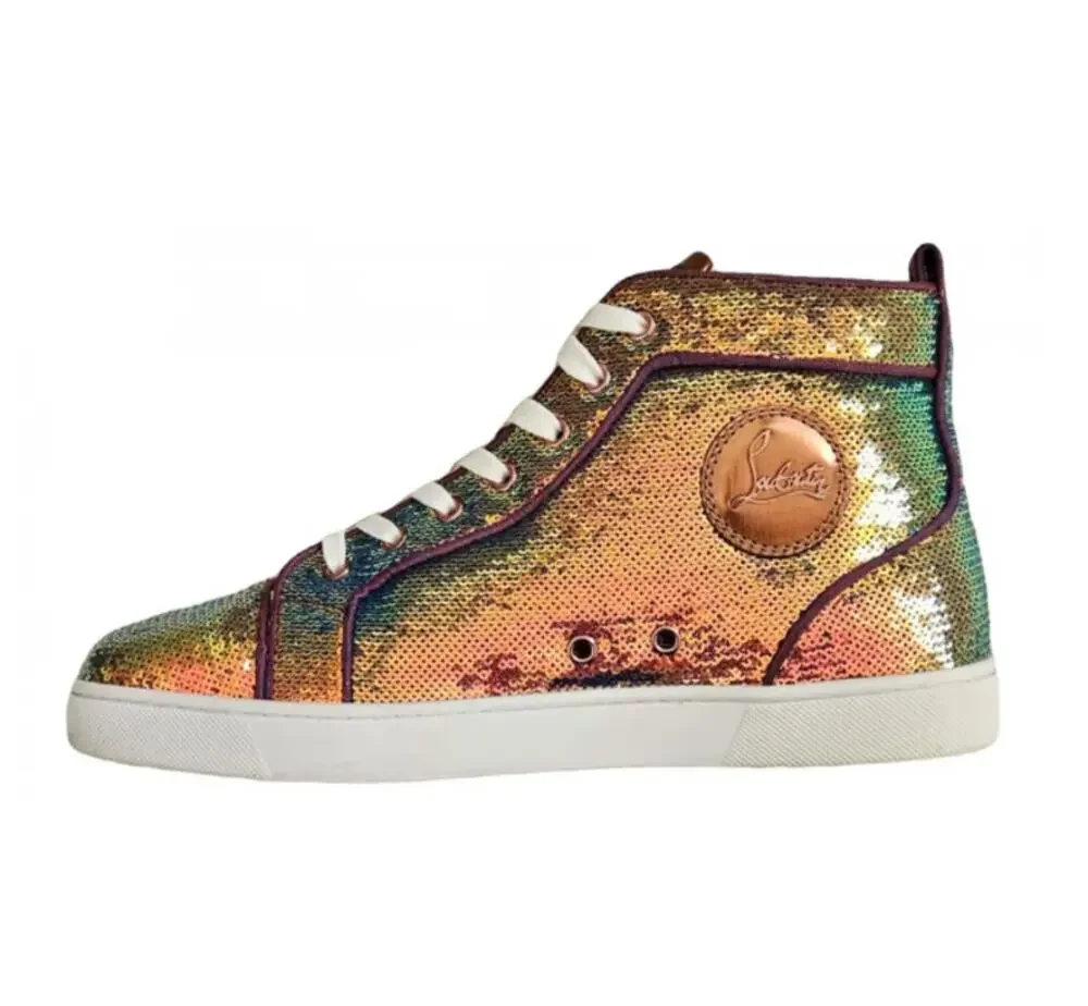 CHRISTIAN LOUBOUTIN Louis Orlato High Top Sneaker Sequin Rainbow Sz 43.5 $2200